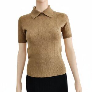 Vintage Jaeger Cashmere Pullover Sweater Collared Beige Scotland Womens Size 34